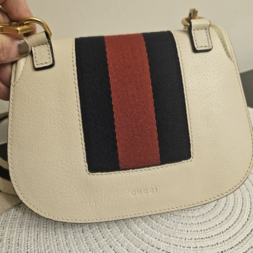 Gucci Butterfly Mini Shoulder Bag – Web Stripe, Cream Leather (Style 505383) - Picture 7 of 13